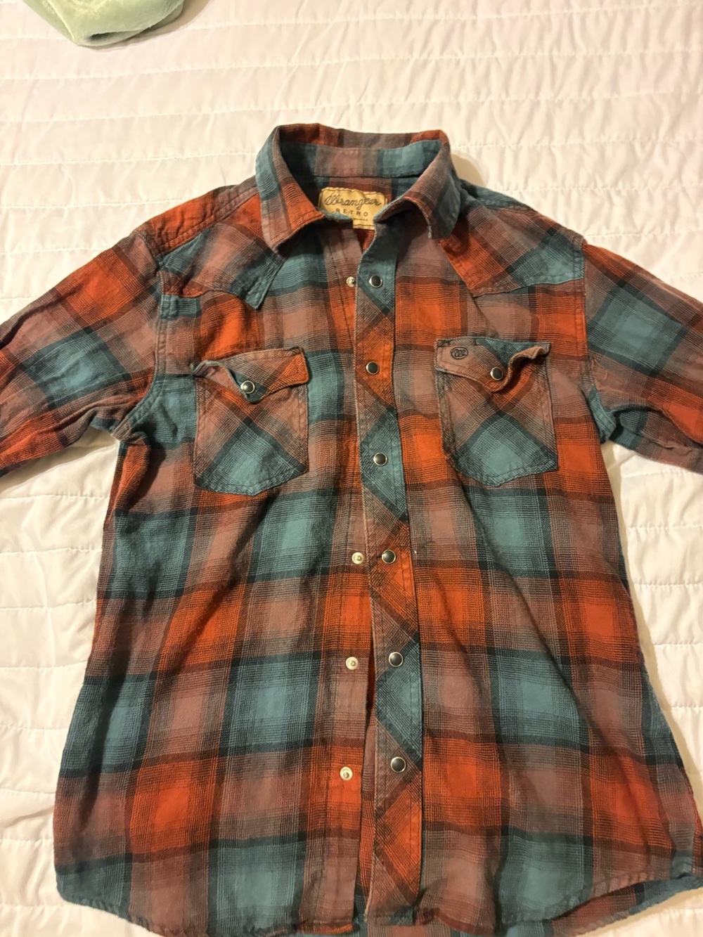 Wrangler Retro Plaid Shirt in Rust Orange & Slate Blue